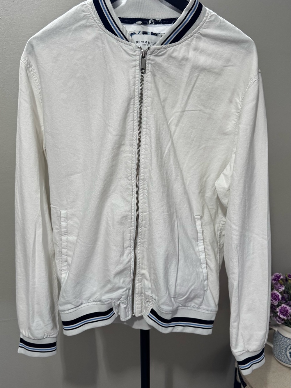 Denim & Flower Ricky Singh White Cotton Bomber Jacket Size L